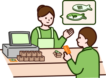 レジに立つ店員さんのイラスト